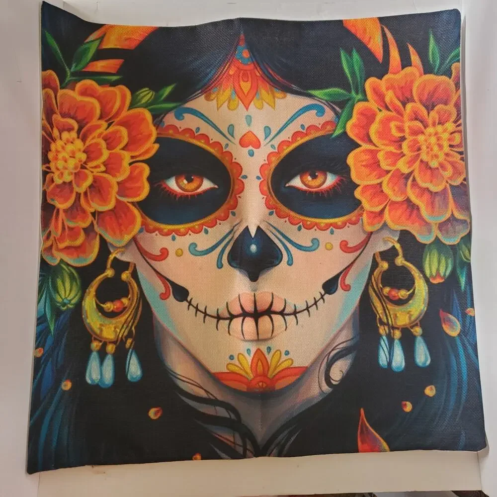 Sugar Skull Pillow Cover Only Dia de los Muertos Halloween Day Of The Dead 18